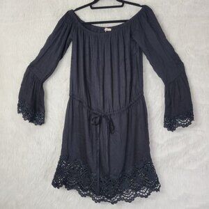 Le Blog Brazil Black Lace Hem Off The Shoulder Beach Cover Up Dress Small